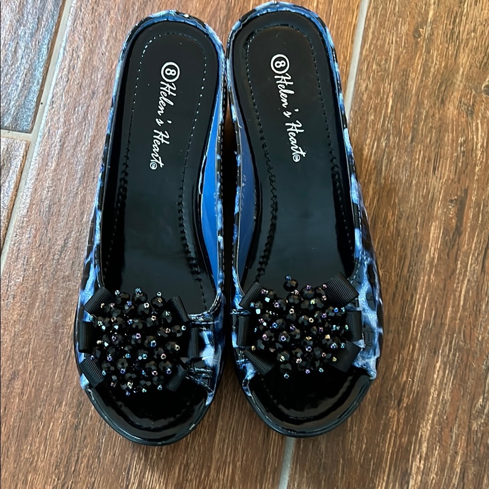Women's Black and Blue Beaded Shoes